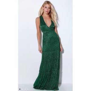 Lulu's Falling Star Green Maxi Dress NWT
